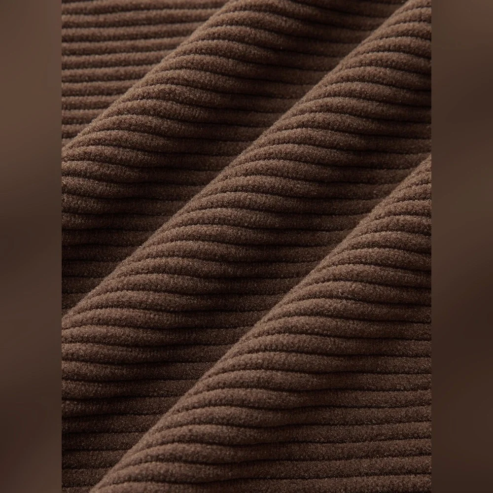 Commense Wide-Leg Corduroy Pants in Brown with Gold Button - Picture 2 of 5